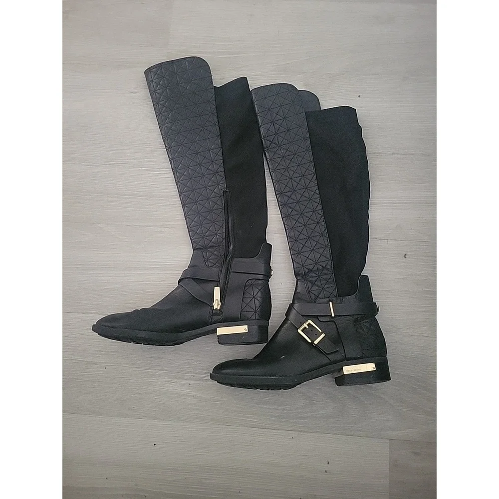 Vince Camuto Patria Black Knee High Riding 6.5 Stretchy Calf Boots Fall Bohemian